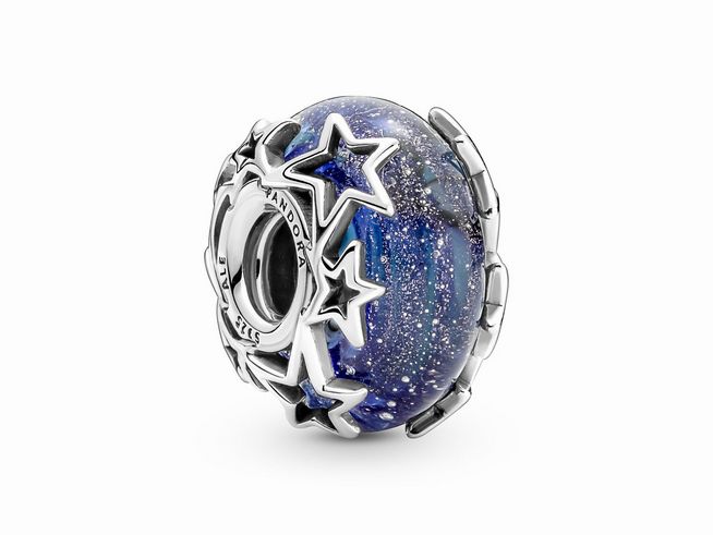 Pandora Charm 790015C00 - Galaxie Blau & Stern Murano Anhänger - Sterling Silber - Kristall - Blau