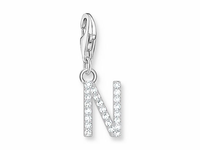 Thomas Sabo 1951-051-14 Charm-Anhänger - funkelnder Buchstabe N - Silber & Zirkonia - Weiß