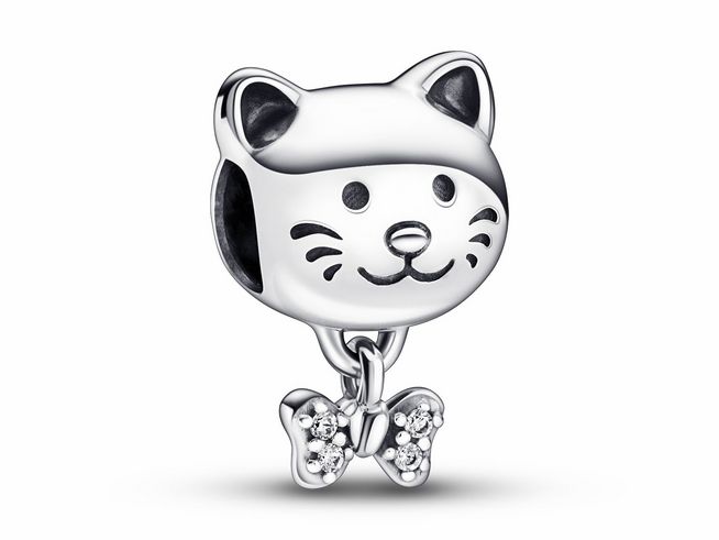 Pandora - Katze & Schleife Charm - 792255C01 - Sterling Silber + Zirkonia - Klar