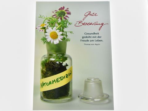 Genesungskarte - Pflanzen in Flasche mit Label -Naturmedizin-