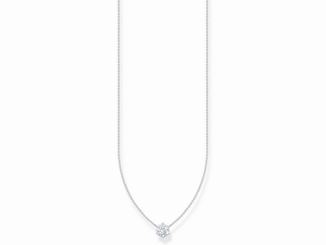 Elegante Thomas Sabo Essentials Kette aus Silber mit großem Zirkonia-Anhänger in Weiß, verstellbar von 40 bis 45 cm, perfekt für jeden Anlass.