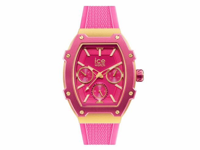 Ice Watch Uhr 023288 - ICE boliday Pink in leuchtendem Pink mit goldenen Akzenten, sportliches Design mit chronographischen Zifferblättern, ausgestattet mit einem flexiblen Silikonarmband.