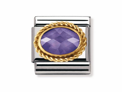 NOMINATION Classic Kordel in Violett mit Goldrand, oval, verziert mit Zirkonia, elegante und stilvolle Schmuckkomponente für individuelle Armbänder, Hersteller: Nomination.