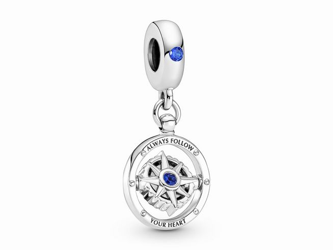 Pandora Spinnende Kompass Charm baumeln - 790099C01 - Silber - Kristall - Blau