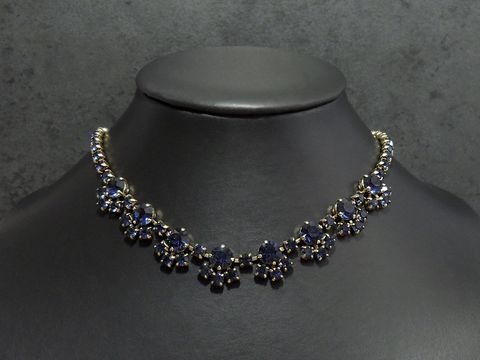 Strass Kette - reizvoll - BLAU - 44 cm - goldfarben