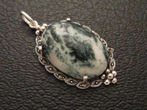 Cabochon - Baumachat - Silber Medaillon Anhänger