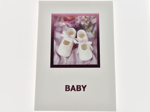 Glückwunschkarte - Babyschuhe mit rosa Schleife