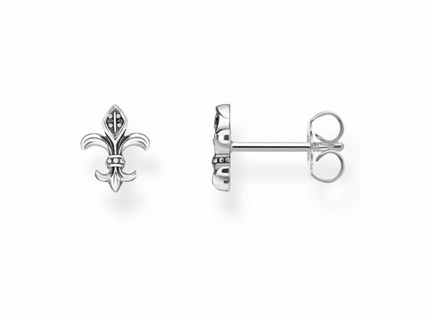 Ohrstecker von Thomas Sabo H2113-643-11 in Silber mit schwarzem Akzent, filigranes Design mit Fleur-de-Lis-Motiv, ideal für stilvolle Akzente im Alltag oder zu besonderen Anlässen.