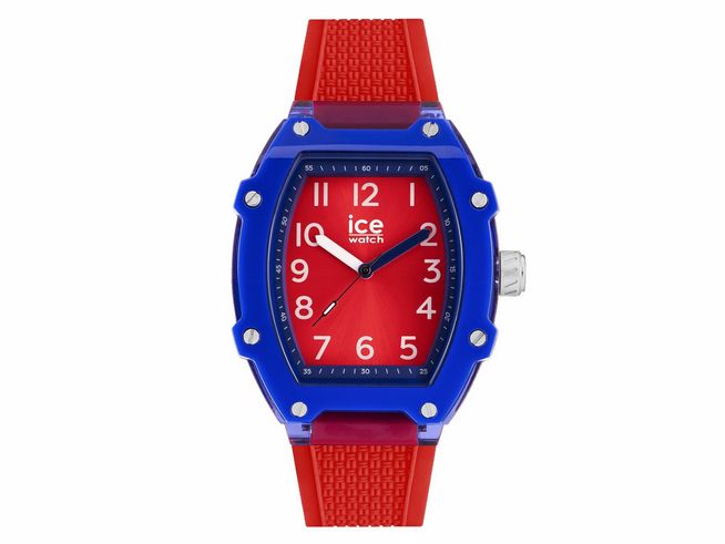 Ice Watch Uhr 023326 ICE boliday kids in Rot Blau, sportliches Gehäuse mit rotem Ziffernblatt und blauen Akzenten, robuster Gummiband in Rot, ideal für Kinder, Neuheiten.