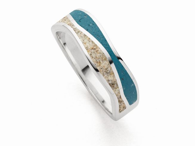 DUR Schmuck R5848.54 - Sterling Silber Ring Welle Strandsand + Blauer Steinsand - Strandsand + blauer Steinsand - Gr. 54