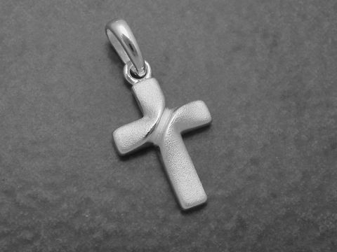 Silber Anhänger - Kreuz - elegant - 15,5 mm - teilmattiert