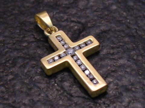 Anhänger Kreuz - Gold 375 - Zirkonia