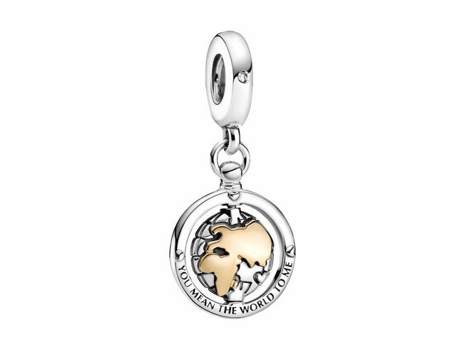 Pandora Charm Anhänger - 799303C01 - Welt Weltkugel Sterling Silber und Gold 585 - Zirkonia