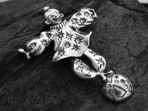 Brosche - Clown beweglich + Zirkonia - Sterling Silber