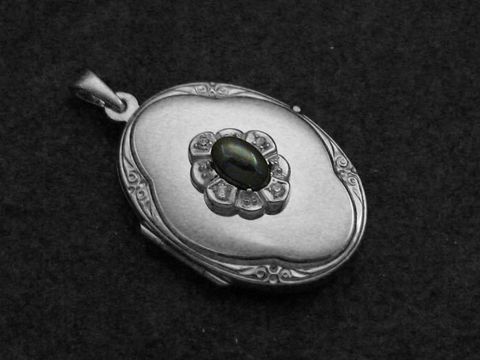 Hämatit grau Medaillon Cabochon Sterling Silber rhod.